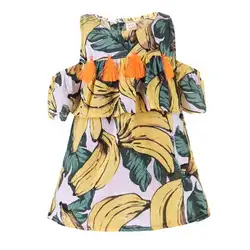 Детская одежда для девочек Костюмы платья 2018 новые летние Модная одежда для девочек кисточкой банан принты рукавов без бретелек полос