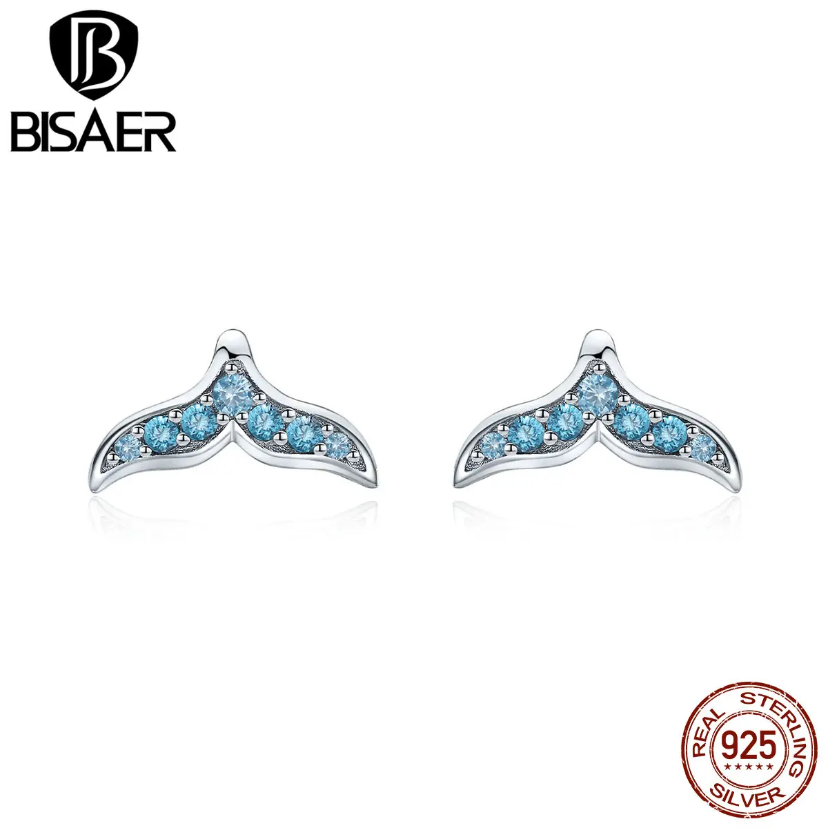 BISAER 925 пробы серебро синий кулон из кубического циркония Русалка серьги со