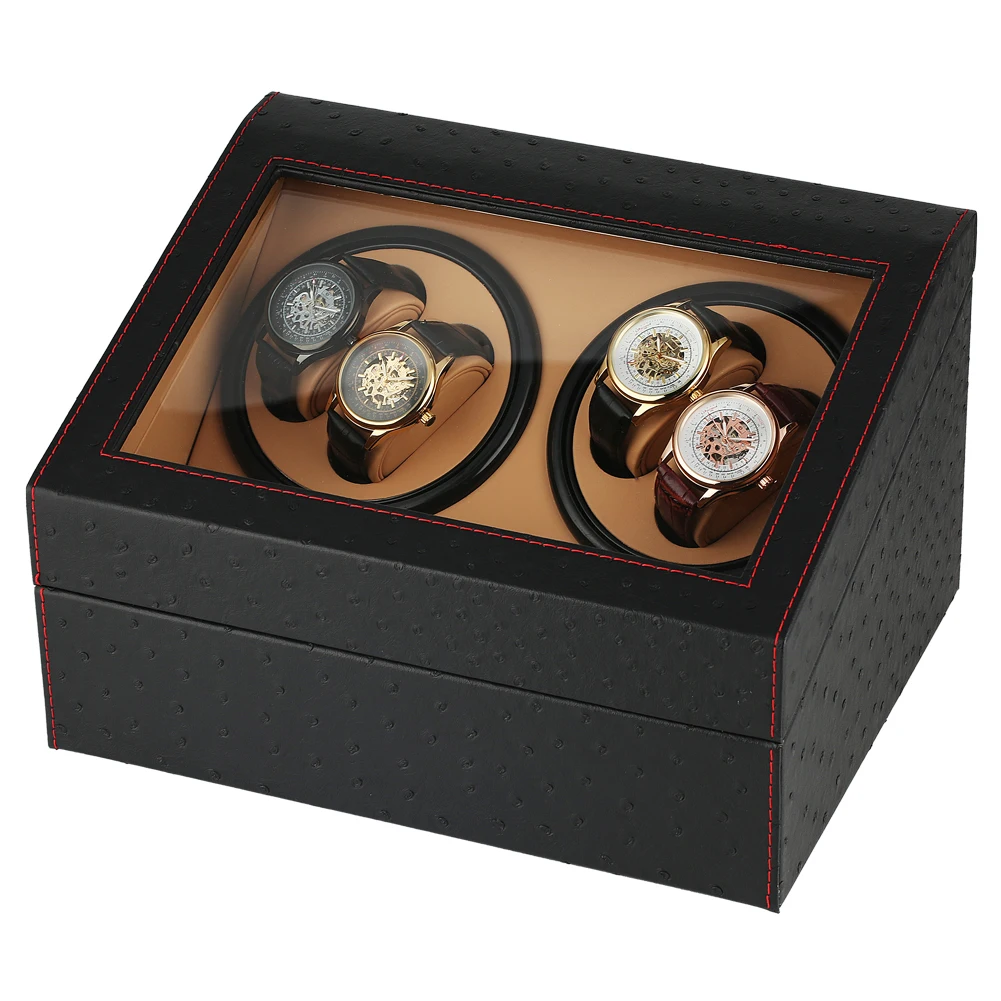 

UK Plug Watch Winders Black 4+6 Collection Watch Display Box Automatic Mechanical Black Quiet Motors Storage Boxes