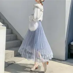 2019 Весна точка шить женское белье из сетчатой ткани Однотонная юбка модные сетчатые Фея плиссированная юбка