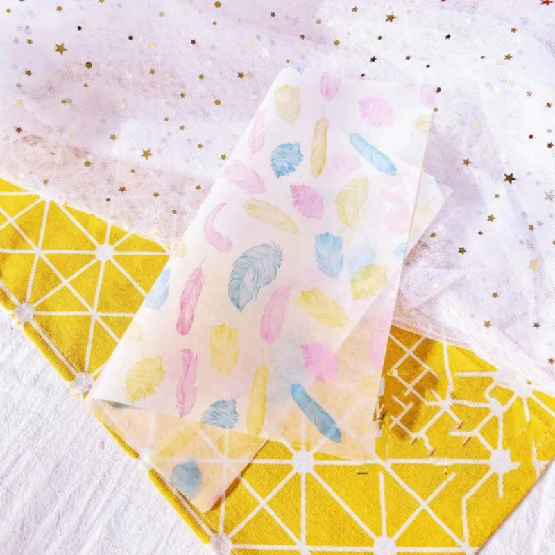 

50Pcs/set new Colourful feathers Printed Sandwich Wrapping Paper Grease-proof Baking Wax Paper For Bakery Hamburger Soap Candy