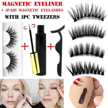 

1set Magnetic Eyeliner Liquid With Eyelashes and Applicator Waterproof Eyelashes Extension Tools No Glue Needed Makeup Lashes