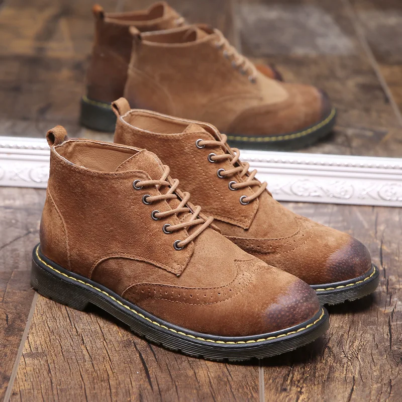 

Men 'S Leather round Head Casual Soft Martin Boots 2019 New Style Bullock Carved Men's the British Vintage Genuine Leather Marti