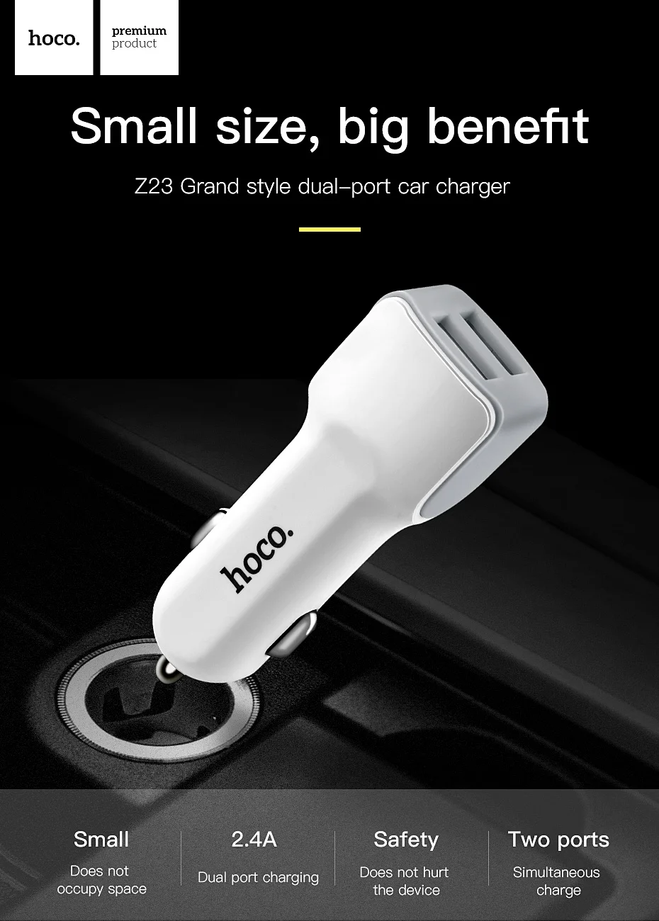 Hoco Dual Port USB A Car Charger For iPhone 12 Pro Max