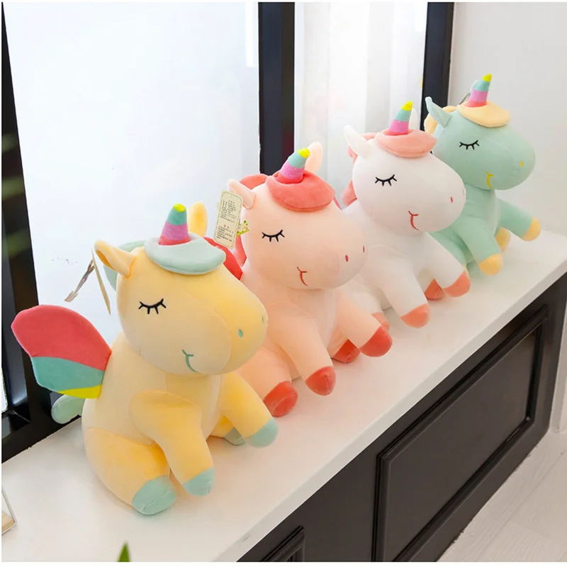 

New Rainbow Wings Unicorns Plush Toy Stuffed Animals Pink Unicorn Flying Horse Sleeping Doll Soft Baby Toy Gift for Baby Girl