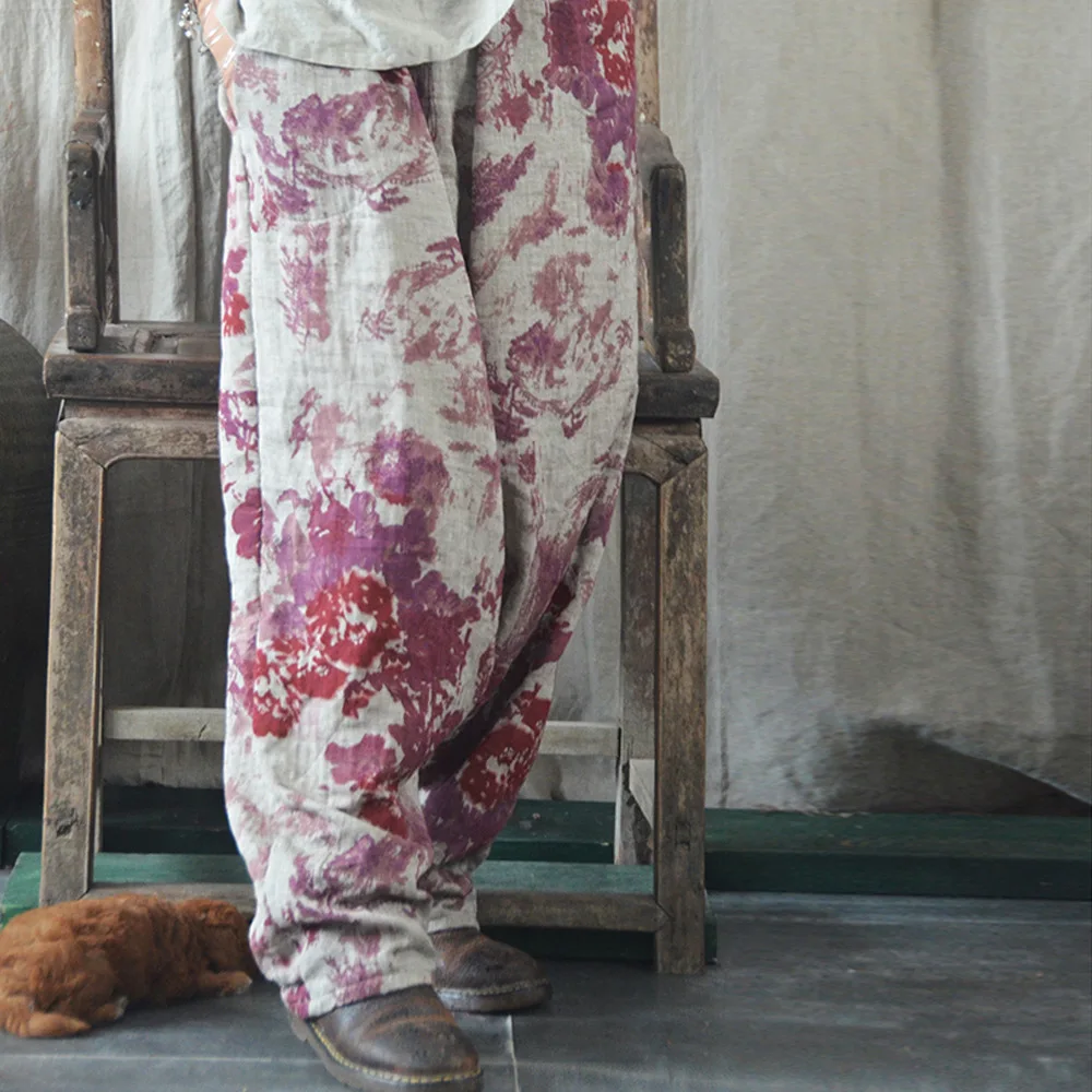 

Women Loose Cotton Linen Printed Retro Harem Pants ladies loose Casual Vintage Plus Size Pants Trousers Print Pants Autumn