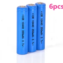 6pcs/lot High quality 3.7v 10440 lithium battery flashlight electronic cigarette 350MAH AAA rechargeable battery