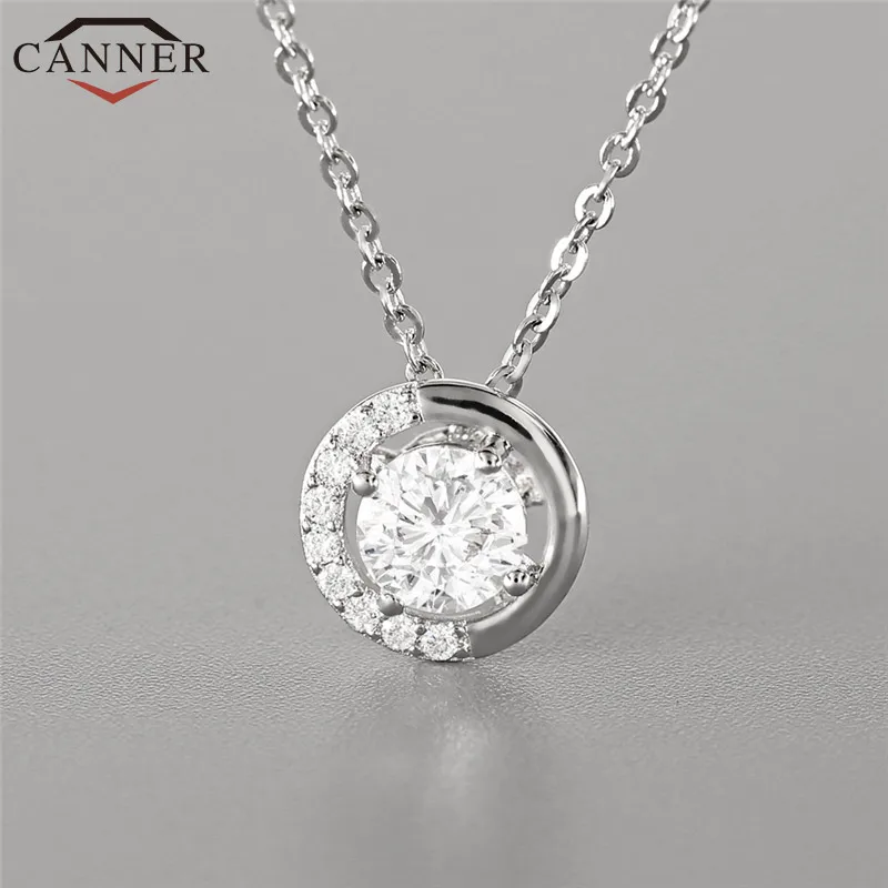 CANNER Silver Color Exquisite Round Zircon Pendant Necklace Simple Fashion Jewelry Choker for Women TH