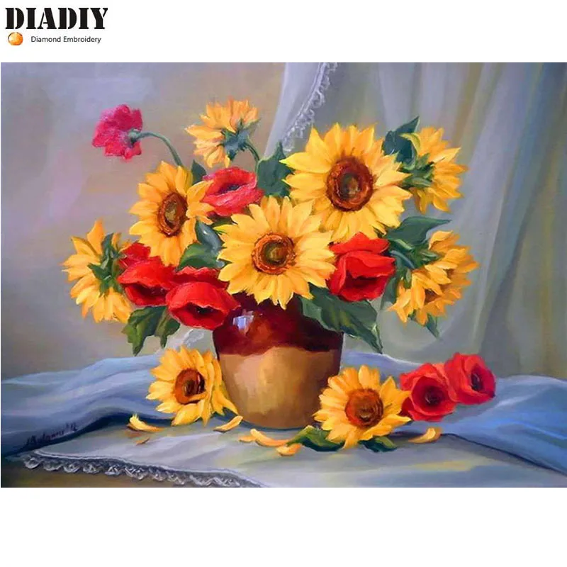 DIADIY Diamond square Mosaic diamond Embroidery Flower sunflower Pattern living room Decoration DIY Painting Stickers | Дом и сад