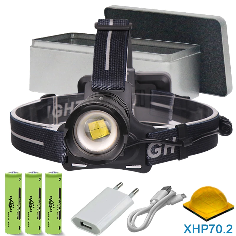 Best 50000 lumen XLamp xhp70.2 high power led head torch led led headlight rechargeable headlamp usb xhp70 head lamp 18650 light head
