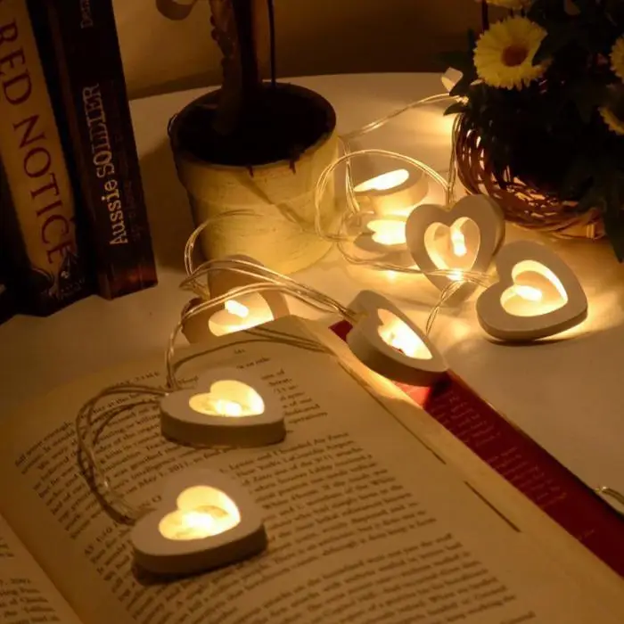 10 светодиодный Деревянный светильник в форме сердца для фестиваля, вечерние, свадебные украшения дома LB88