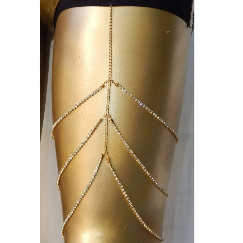 

Shiny Women Sexy Body Chain Leg Thigh Harness Jewelry Beach Multi Layers Gold Color Chains Rhinestones Leg Thigh Chain