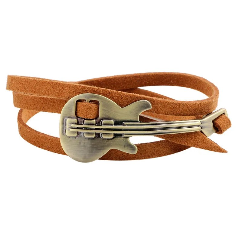 Модный кожаный браслет для мужчин и женщин винтажный сплав Гитара брелок «Скрипка» Браслеты Для щиколоток, для панков Ювелирные изделия Подарки YWQR2418