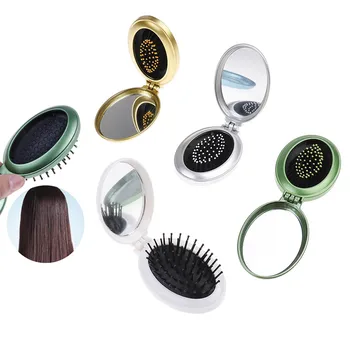 

Anti-static Portable Round Pocket Small Size Travel Massage Folding Comb Girl Detangling Hair Brush With Mirror Styling Tools