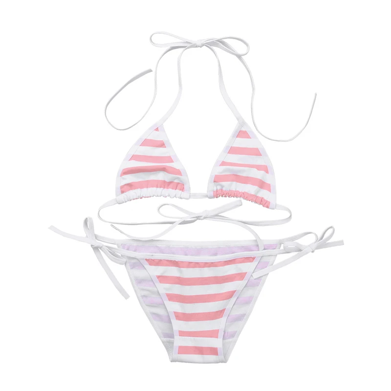 Cute Kawaii Japanese Anime Style Stripe Lingerie Bra Set String Tie Cosplay Lolita Underwear Bikini Bra and Panty Set Panties matching bra and panties