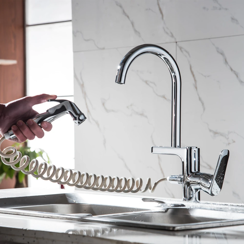 Spring Style Kitchen Faucet Brushed Nickel Faucet Pull Out All Around Rotate Swivel 2-Function Water Outlet Mixer Tap Torneira23