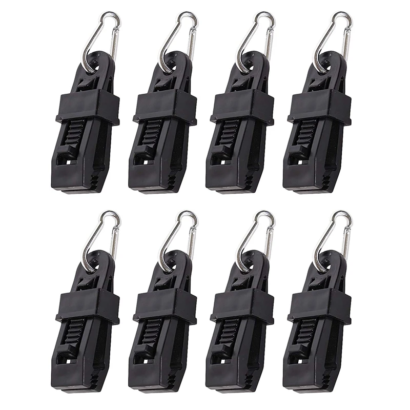

ABLD-8Pcs Camping Tarp Clips Heavy-Duty With Carabiner-Sliding-Lock Grip-Great For Awnings Farming Garden Marine Automotive &
