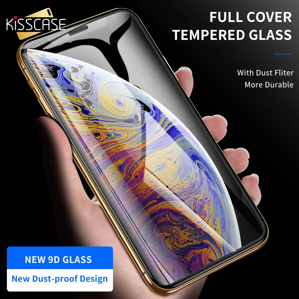 KISSCASE Metall Staub Filter Mesh Gehärtetem Glas für iphone XR XS X 9D Gebogenen Rand Display-schu