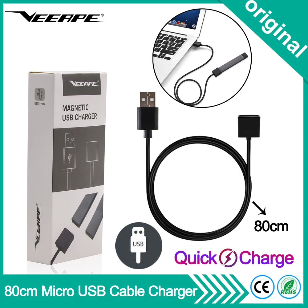 

1PC Original Veeape 80cm Dual Port Micro USB Cable Charger For JUUL Magnetic Adsorption Fast Charging Wire Quick Charge