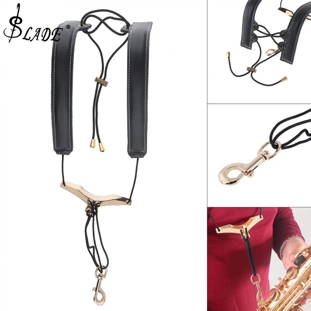 

Genuine Leather Saxophone Double Shoulder Neck Strap Cowhide Material Adjustable Sax Stage Play Neck Belt 2 Colors Optional