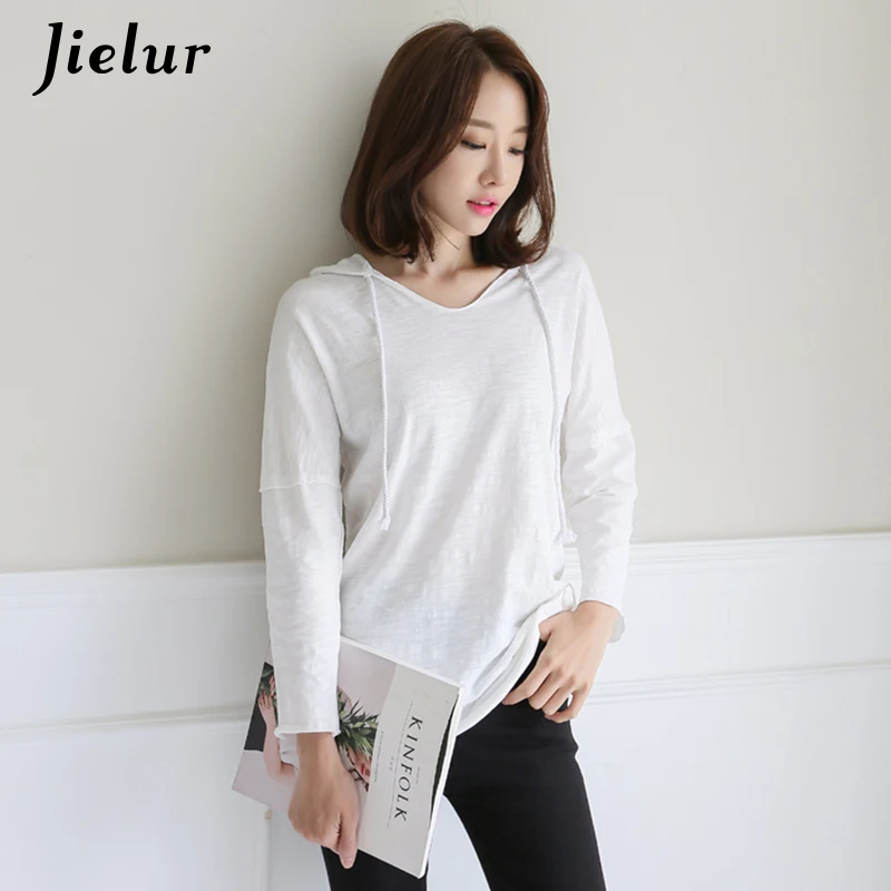 Jielur 2019 новые осенние хлопковые футболки с капюшоном женские повседневные