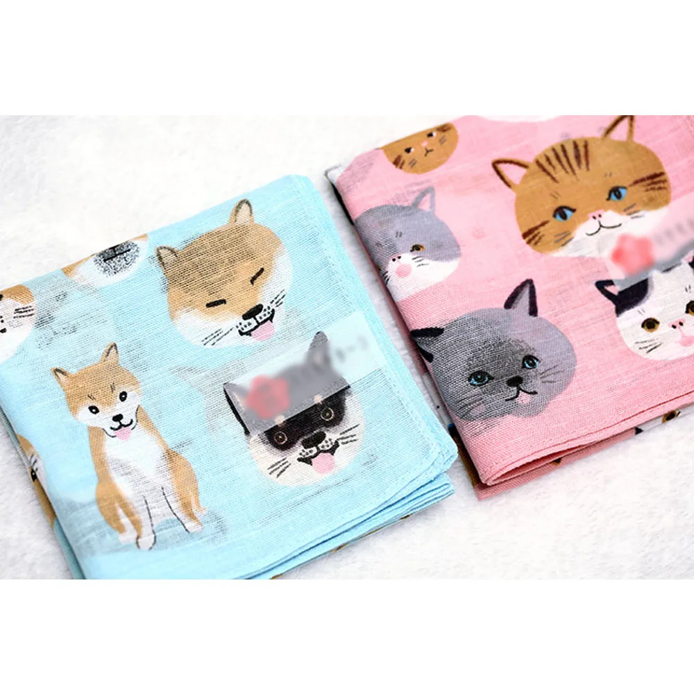 

Cute Handkerchiefs Children's Square Soft Cotton Hankies Cat Dog Pattern Printing Handkerchief 48cmX48cm Gifts For Lovers SY1909
