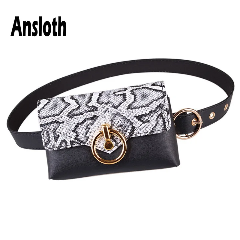 

Ansloth Luxury Serpentine Designer Fanny Pack For Women High Quality PU Leather Waist Bag Lady Belt Bag Female Banana Bag HPS522