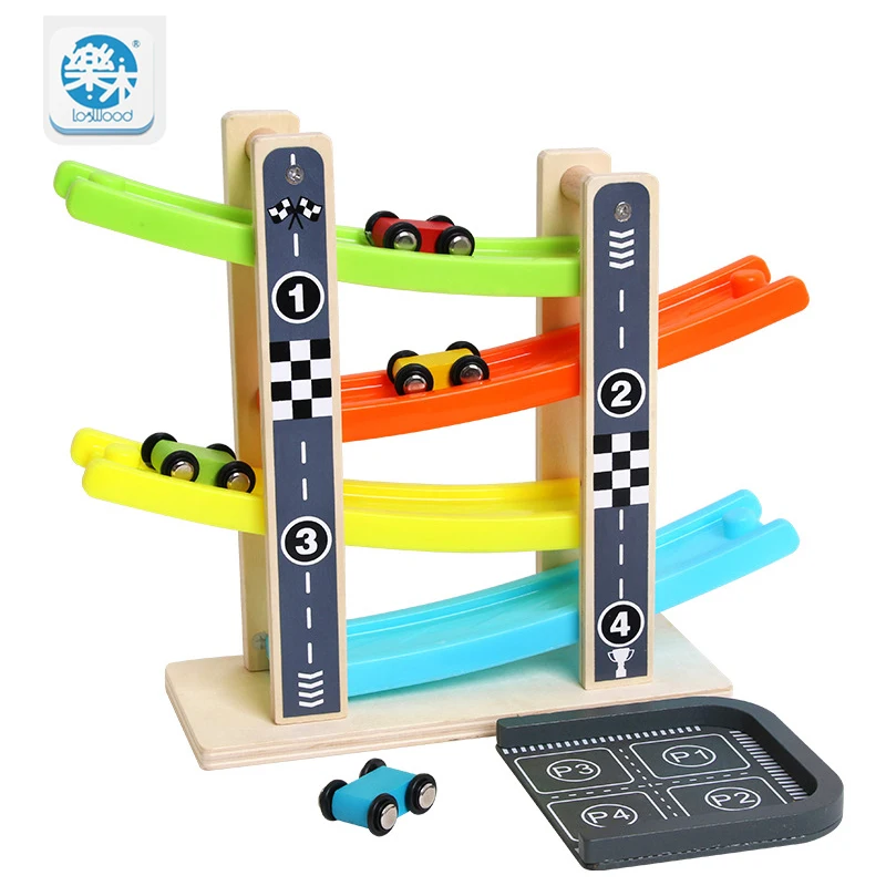 

Logwood Baby Wooden Ladder Gliding Car toy Wooden slot Track Car Toys Educational Model to Slide toy for children gifts