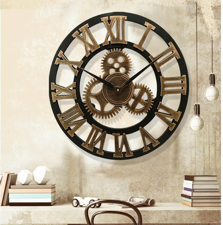 Ручной работы 3D ретро настенные часы винтажные Роскошные шестерни деревянные Saat настенные часы римские цифры дизайн для дома гостиной украшения