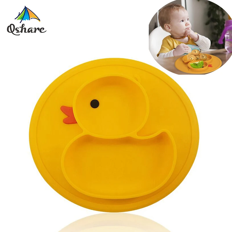 Qshare Table Mat Baby Duck Dishes Silicone Plate Suction Tray Antislip Mini Mat Children Kids Meal Fruits Tray Todder Placemat