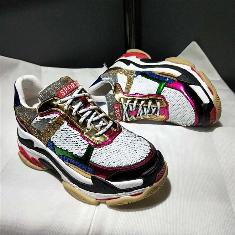 

Chic Shoes Woman Spring Autumn Mixed Color Bling Sneakers Shallow Lace Up Platform Flats Cozy Design Woman Sneakers Casual Flats