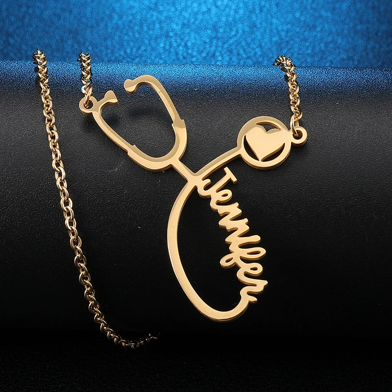 

Personalized Custom Christmas Gift for Nurse Custom Name Necklace Stethoscope Engraved Necklace Graduation Gift Jewelry
