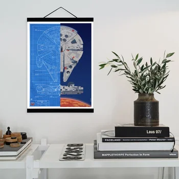 

Star Wars Millennium Falcon Blueprint Movie Wooden Framed Canvas Painting Home Decor Wall Art Print Pictures Poster Hanger