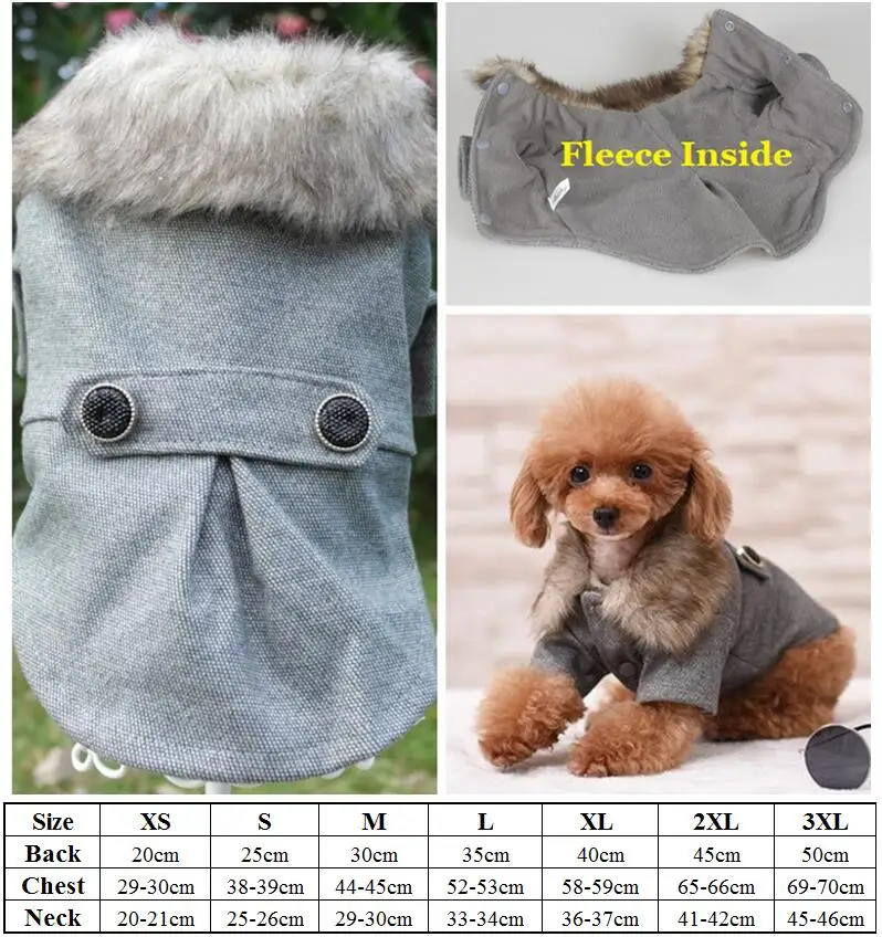Petalk новое зимнее теплое пальто для собак, плащ для питомцев, куртка из искусственного меха, одежда для домашних животных XS S M L XL 2XL 3XL - Цвет: Gray Fleece  A13008