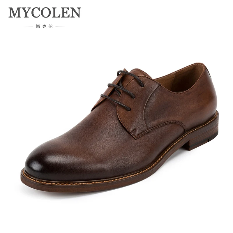 MYCOLEN Men Genuine Leather Dress Shoes Brand Designer British Style Round Toe Formal Wedding Lace-Up Casual Cow Leather Shoes цена MYCOLEN Men Genuine Leather Dress Shoes Brand Designer British Style Round Toe Formal Wedding Lace-Up Casual Cow Leather Shoes цены онлайн