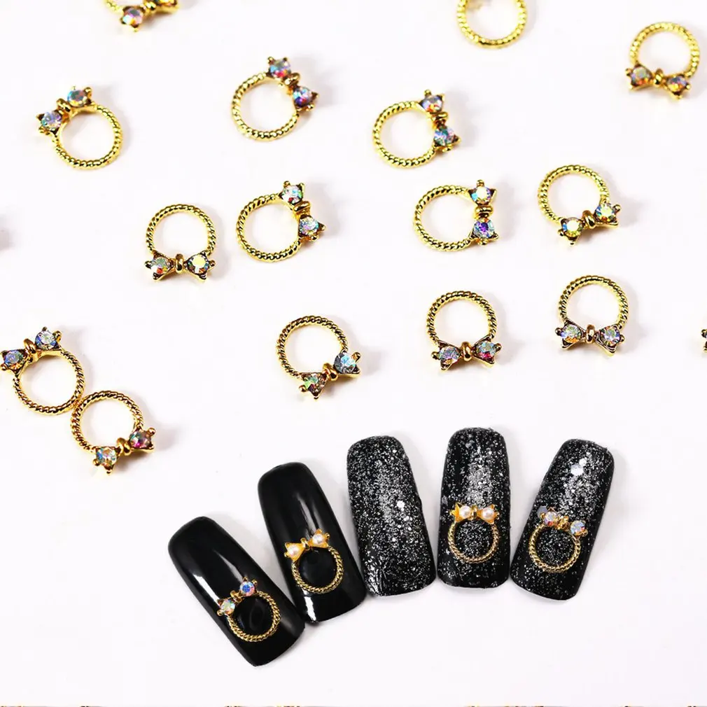 

Nail Art Jewelry Japanese Metal Diamond Round Garland Bow Gemstone 100pcs Manicure DIY Decoration Tools