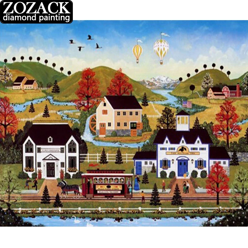 

Full Square 5D Diamond Embroidery Country Landscape DIY Diamond Painting Cross Stitch Rhinestone Needlework Mosaic Decor