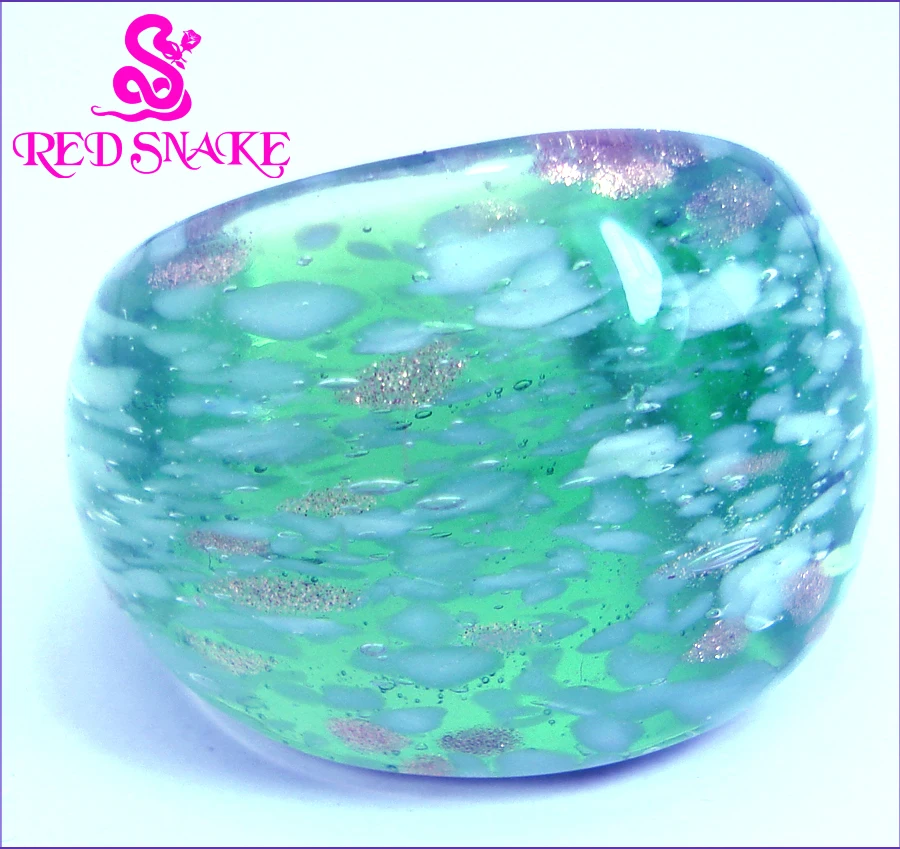 

RED SNAKE Fashion Ring Handmade Snowflake point Light green Murano Glass Rings
