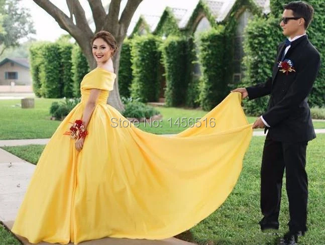 2019 Hot Sale Yellow A Line Long Elegant Evening Dresses Off Shoulder Zipper Back Prom Formal Party Gowns (5)