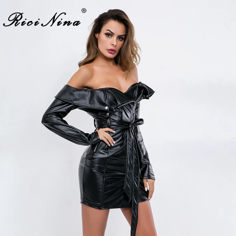 RICININA 2018 Sexy Bodycon Dress Women Slash Neck Long Sleeve Elegant Short Dresses Woman Party Mini Dress Vestidos