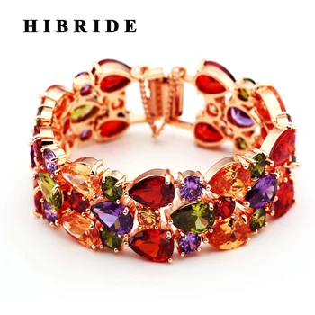 

HIBRIDE Classic New Teardrop Multicolor Cubic Zirconia Women Bracelets&Bangles Fashion 3 Layers Rose Gold Color Bracelet B-80