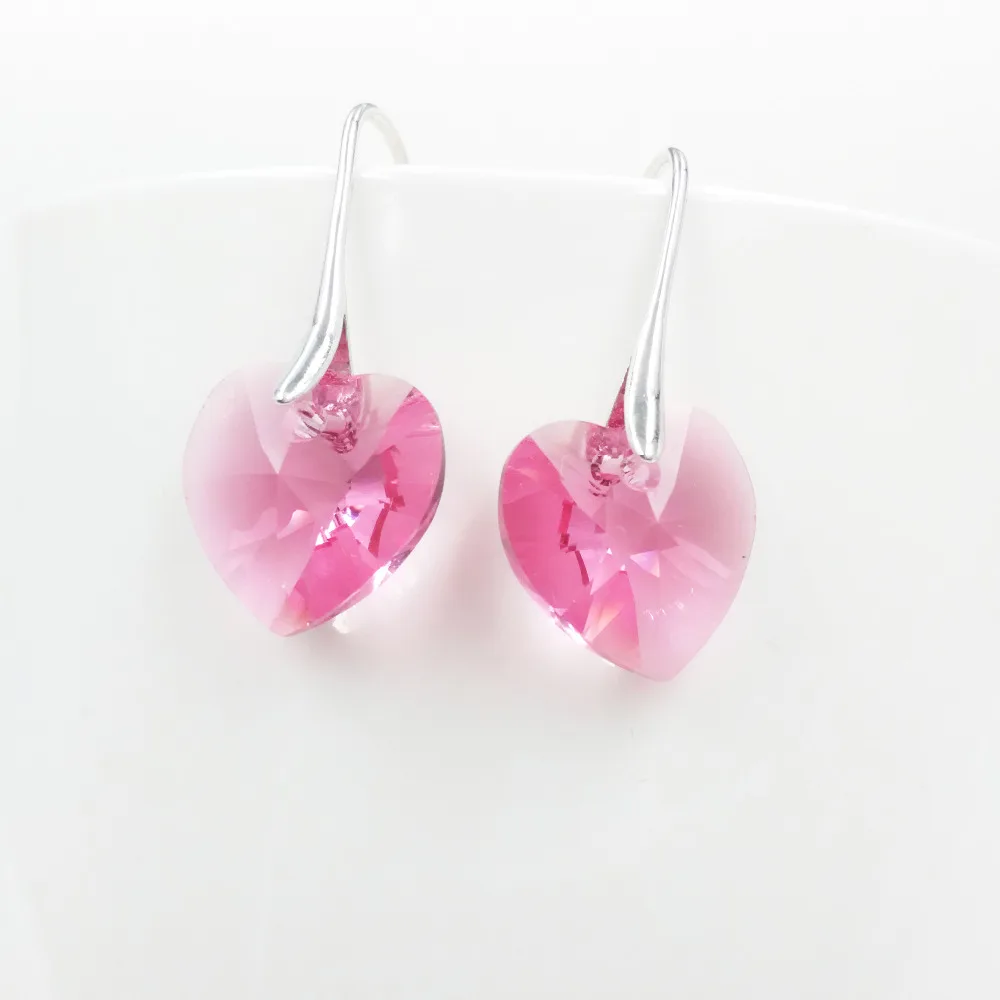 SHDEDE Heart Crystal from Swarovski Long Dangle Drop Earrings Jewelry For Female Bijoux Women Gift *24797