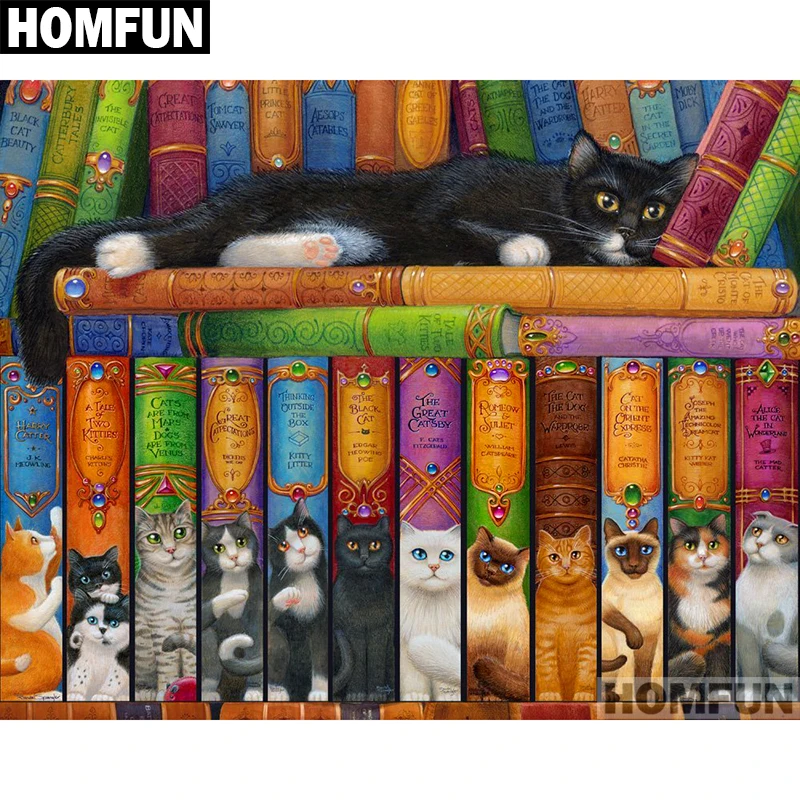 

HOMFUN Full Square/Round Drill 5D DIY Diamond Painting "Cat & book" Embroidery Cross Stitch 5D Home Decor Gift A01570