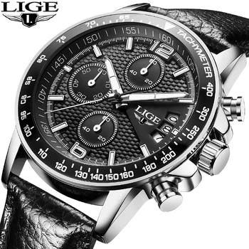 

New LIGE Men Watches Luxury Fashion Sport Top Brands Wristwatch Men Leather Quartz Watch Multi-Function Clock Relogio Masculino