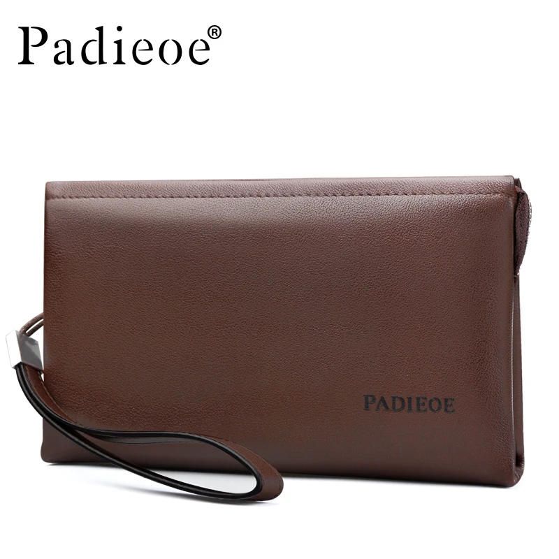

Padieoe Luxury Brand Men's Business Clutch Bags Genuine Cow Leather Men Wallets Fashion Man Wrist Strap Handbag Phone Bags Brown