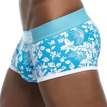 

Seeineer Male Panties Breathable Boxers Cotton Men Underwear U Convex Pouch Sexy Underpants Printed Leaves Homewear Shorts