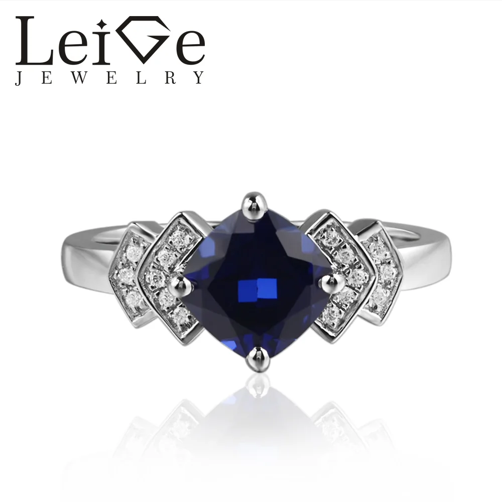 Лаборатория leige ювелирные изделия Кольца с сапфиром подушка синий драгоценный камень кольца на годовщину для женщины 925 стерлингового сере... Лаборатория leige ювелирные изделия Кольца с сапфиром подушка синий драгоценный камень кольца на годовщину для женщины 925 стерлингового сере...