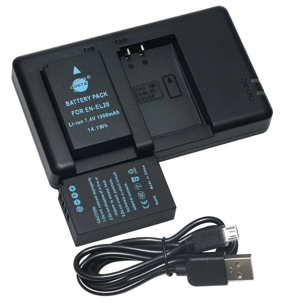 DSTE Dual Slot Charger with 2pcs EN EL20 Li ion Battery for Nikon J1 J2