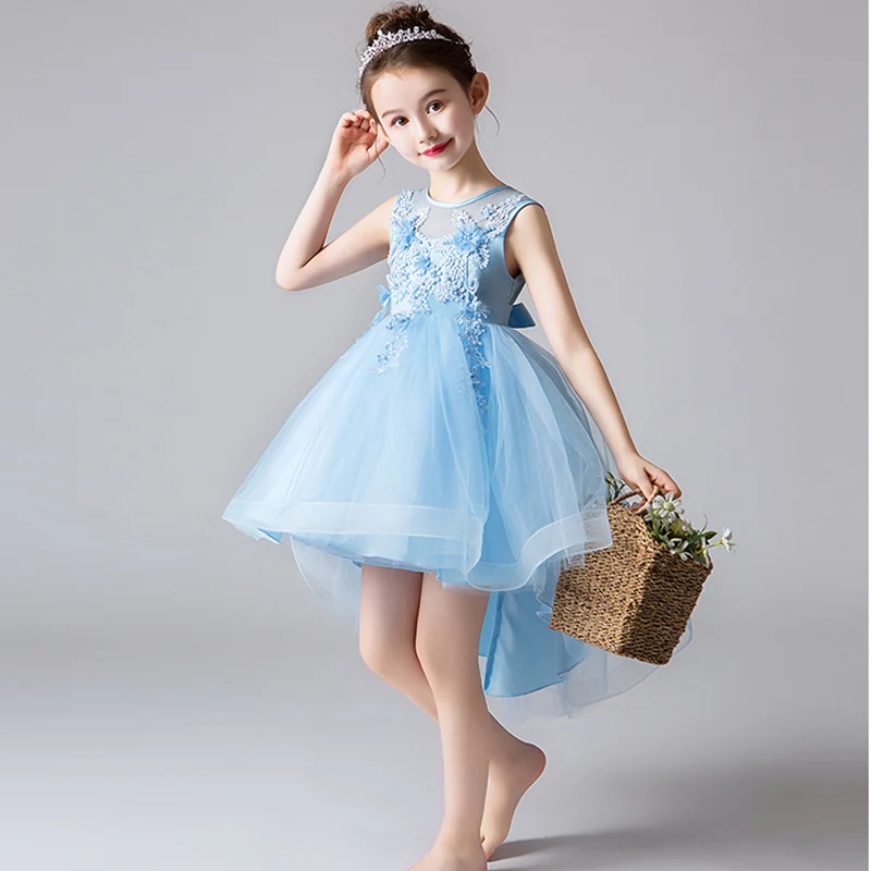 Платье с вышивкой и кружевом аппликация из бисера с бантом Элегантное платье для девочек платье-пачка на день рождения Свадебная вечеринка; костюмы для сцены; платье для девочки WGTW2918