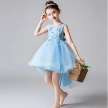 Платье с вышивкой и кружевом аппликация из бисера с бантом Элегантное платье для девочек платье-пачка на день рождения Свадебная вечеринка; костюмы для сцены; платье для девочки WGTW2918